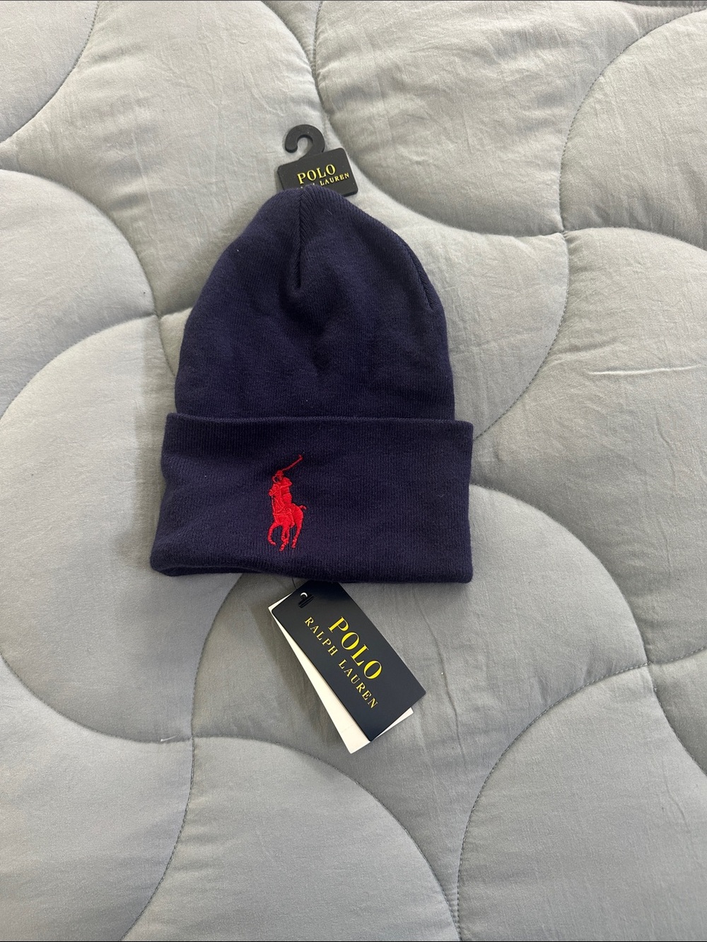 Polo by Ralph Lauren Navy Knit Beanie with Red Pony